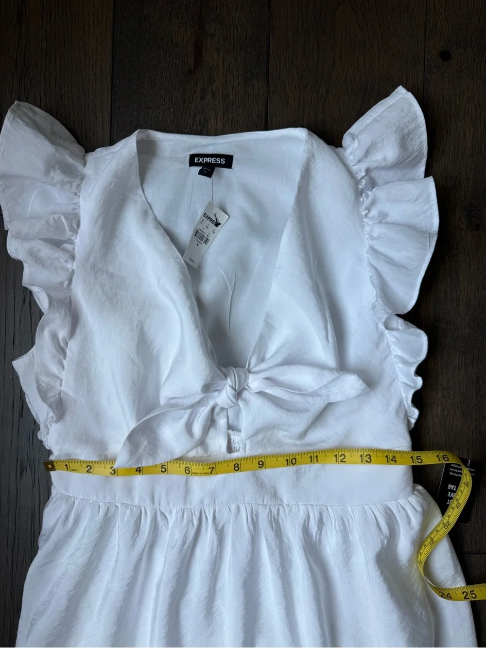 ๐ Express White Poplin Ruffle Tie-Front Maxi Dress - Picture 7 of 8